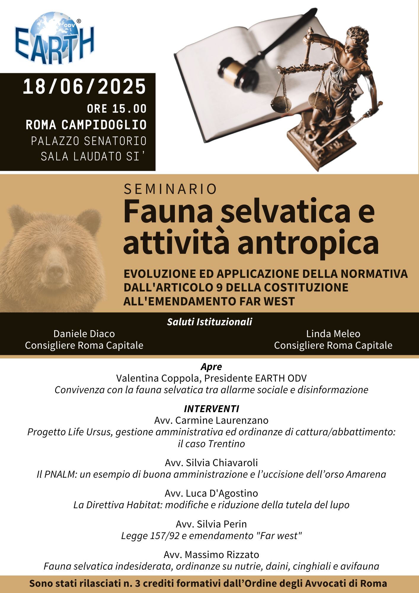 WORKSHOP: FAUNA SELVATICA E ATTIVITA’ ANTROPICA-  Roma, 18 giugno 2025 presso Palazzo Senatorio in Campidoglio