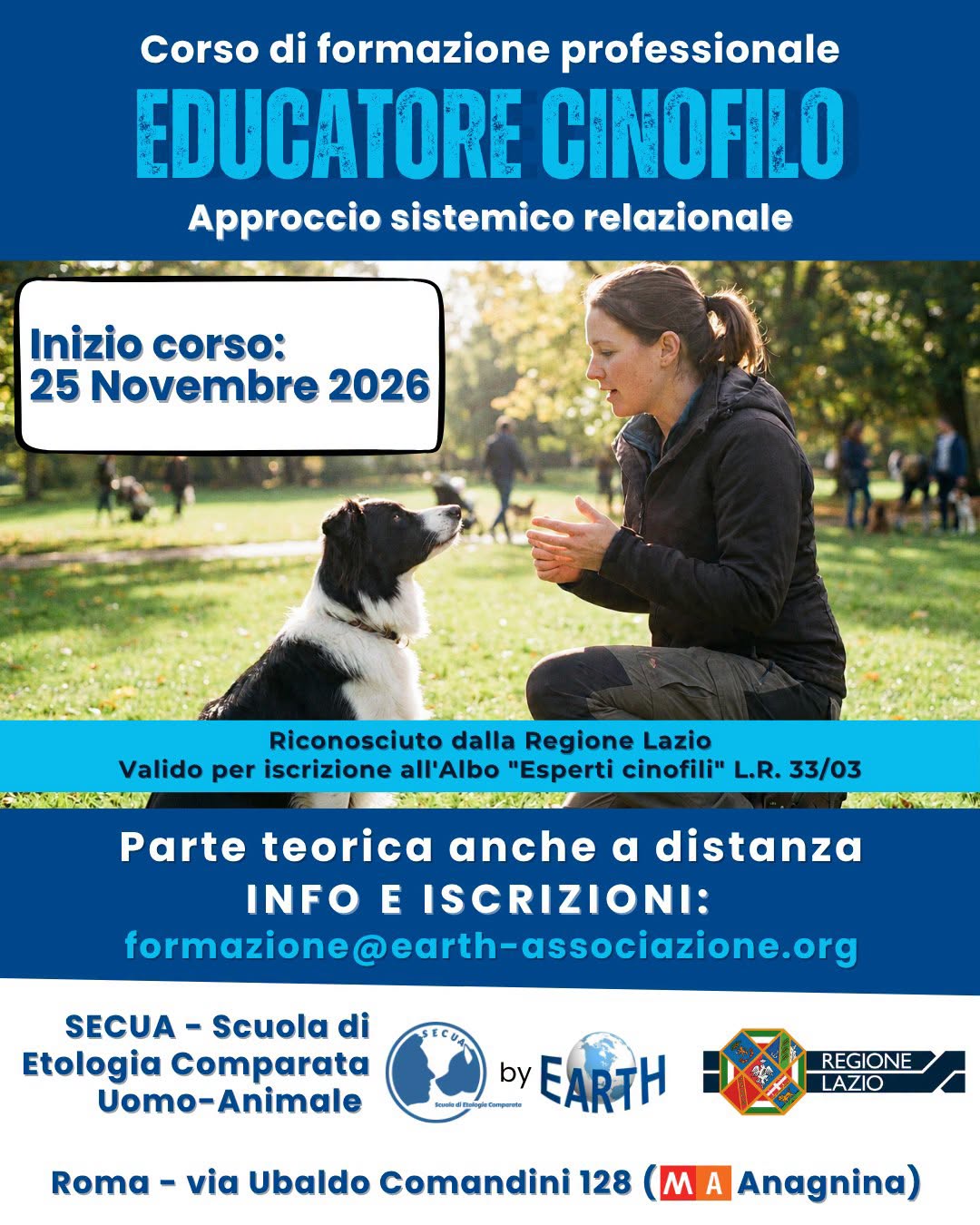 IL 25 NOVEMBRE INIZIA IL NUOVO CORSO PER EDUCATORE CINOFILO